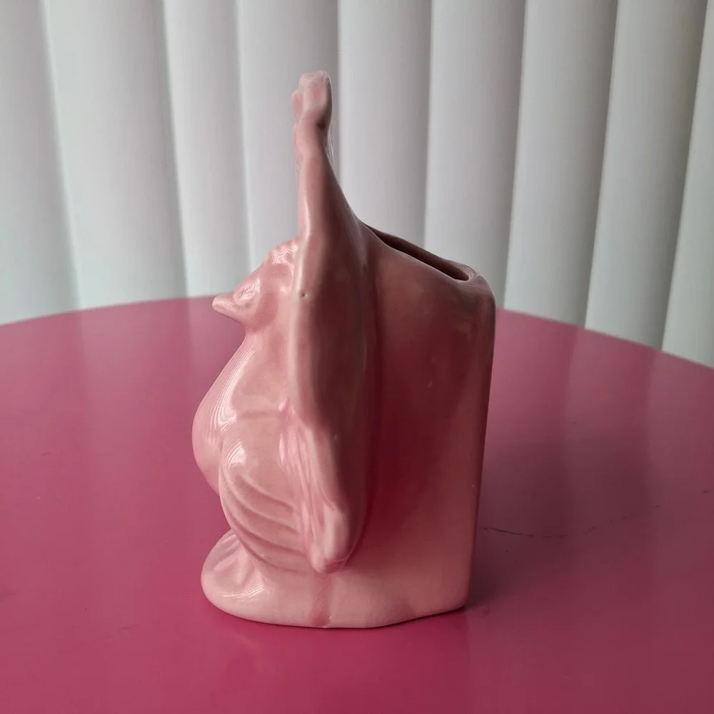 Vintage USA Pottery Pink Peacock Ceramic Wall Pocket Planter MCM Bird Decor